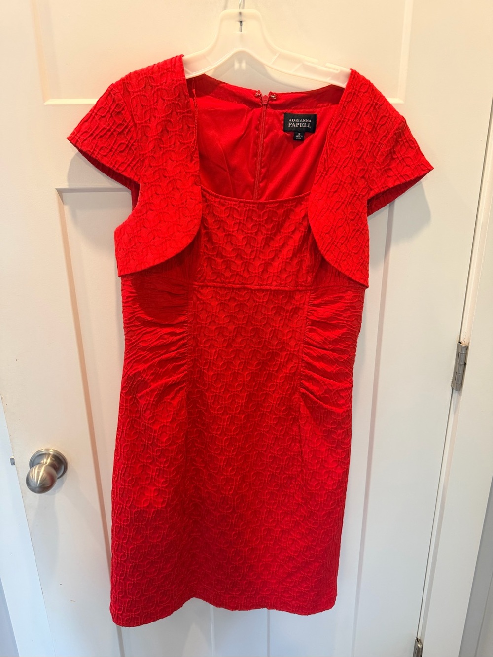 Adrianna Papell Red Textured Bolero Style Sheath Dress Size 12